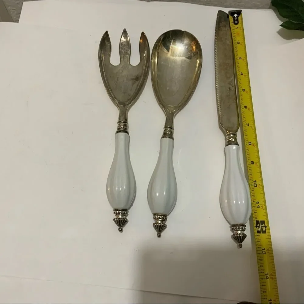 Godinger Art Co. Silver Plated 3 Pc. Hostess Serving Set w/ Porcelain Handle G2